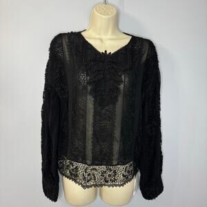 Red Valentino Black Lace Blouse Long Sleeve Sleeve Black Romantic Semi Sheer 12